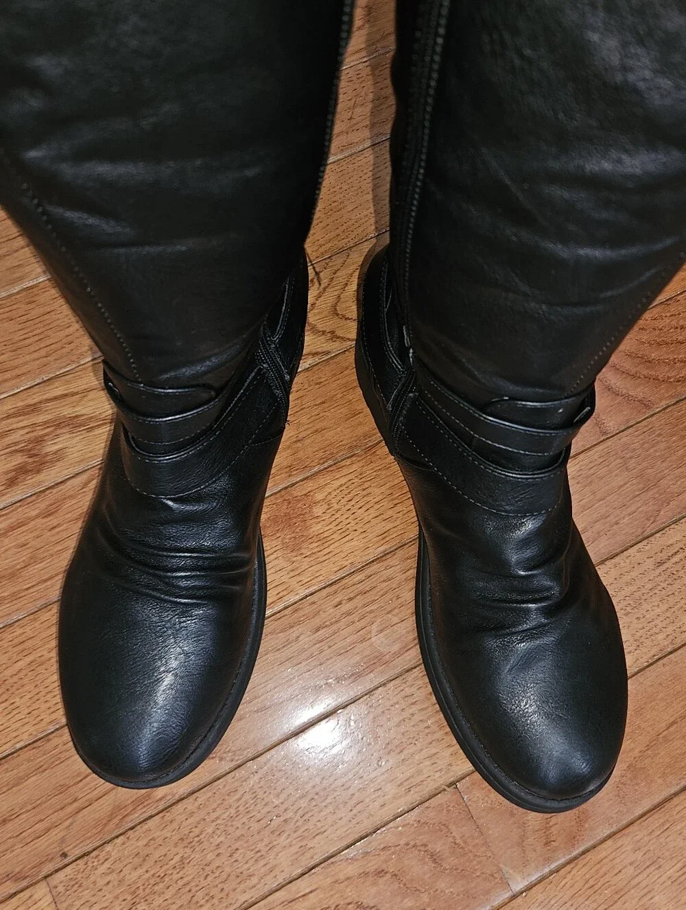 DREAM PAIRS Womens Tall Buckle Riding Boots Black Sz 8.5 Vegan Leather Wide Calf